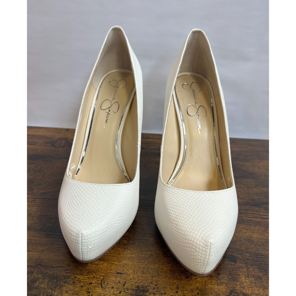 Jessica Simpson Parisah Cream Faux Snakeskin Textured Platform Pumps Heels 11 M - Picture 6 of 16